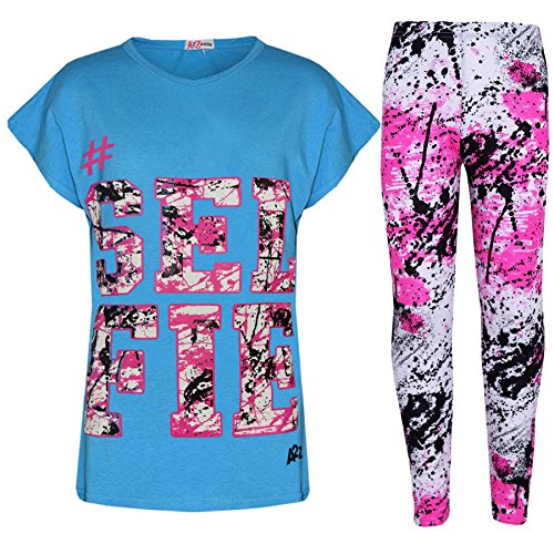 A2Z 4 Kids®, Set mit T-Shirt mit LOVE-Aufdruck und Leggings im Farbspritzer-Design für Mädchen im Alter von 7 bis 13 Jahren Gr. 11-12 Jahre, Selfie Splash Set türkis von A2Z 4 Kids