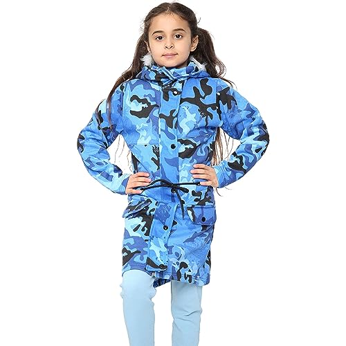 A2Z 4 Kids Mädchen Jacke Camouflage Parka Jacke Kunstfell Kapuze Mantel Kordelzug Taille Bequem - Jacket JK27 Camo Blue 13 von A2Z 4 Kids