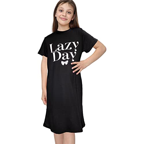 A2Z 4 Kids Mädchen Nachthemd Schlafkleid Schlafanzug Nachthemdchen Kurzarm - Nightie 209 Black 11-12 von A2Z 4 Kids