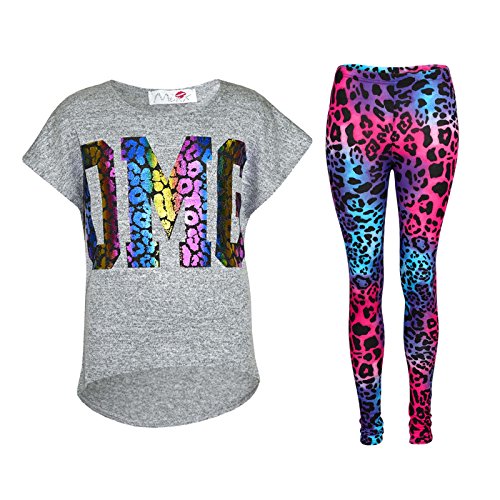 A2Z 4 Kids Mädchen OMG T-Shirt Oberteil Wetlook Leopard Leggings Lässig Modisch Sportbekleidung - OMG Set Grey Top & Leopard 7-8 von A2Z 4 Kids