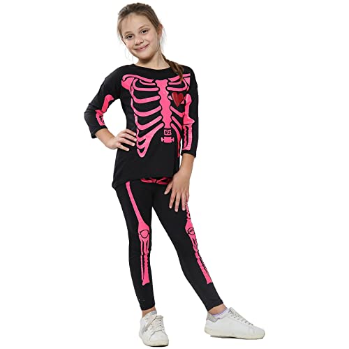 A2Z 4 Kids Mädchen Oberteile Skelett Drucken T-Shirt Oben & Mode - Skeleton Set Black N.Pink_7-8 von A2Z 4 Kids