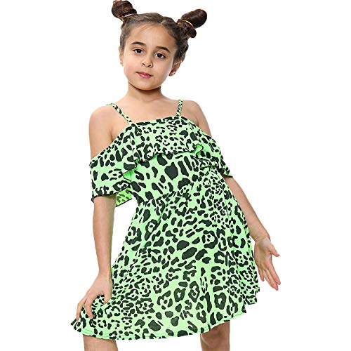 A2Z 4 Kids Mädchen Off Shoulder Kleid Leopard Aufdruck - Leopard 260 Off Shoulder N.Green 7-8 von A2Z 4 Kids