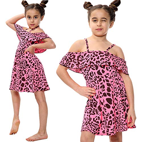 A2Z 4 Kids Mädchen Off Shoulder Kleid Leopard Aufdruck - Leopard 260 Off Shoulder N.Pink 5-6 von A2Z 4 Kids