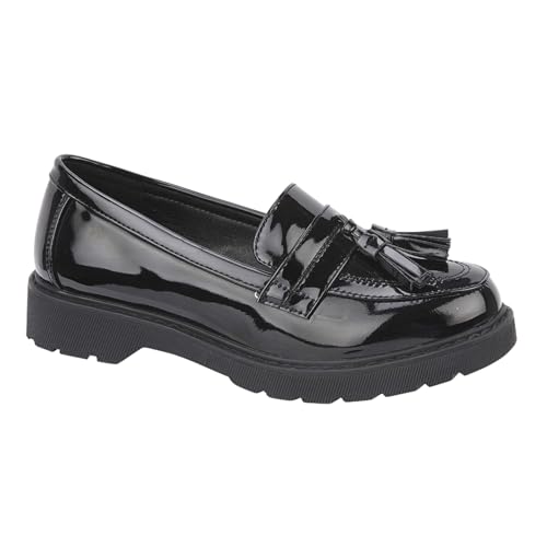 A2Z 4 Kids Mädchen Patent Plattform Loafers Damen Mokassins Pantoffel PU Leder - Loafer Kingston Black 13 UK CH von A2Z 4 Kids