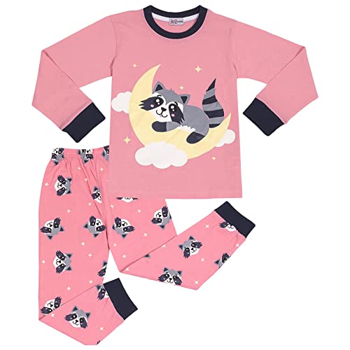 A2Z 4 Kids Mädchen Pyjama Kinder PJs 2 Stück Satz Mond & Waschbär Aufdruck Lounge Anzug - PJS 212 Raccoon Baby Pink_3-4 von A2Z 4 Kids