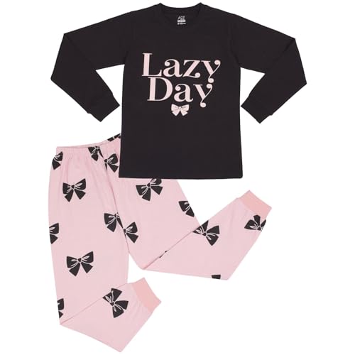 A2Z 4 Kids Mädchen Pyjama Kinder Pyjamas 2 Stück Satz Lazy Day Drucken Schwarz - PJS 209 Lazy Black_9-10 von A2Z 4 Kids