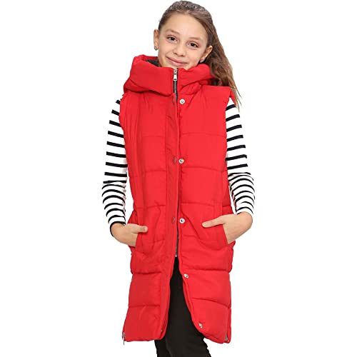 A2Z Kids Mädchen Runter Weste Mode Übergroß Mit Kapuze Gesteppt - Gilet 934 Red 9-10 von A2Z 4 Kids