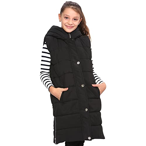 A2Z 4 Kids Mädchen Schwarze Steppweste Mit Kapuze Gepolsterte Lange Weste - Gilet 934 Black._11-12 von A2Z 4 Kids