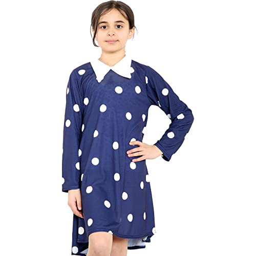A2Z 4 Kids Mädchen Schwingen Kleid Lang Ärmel Peter Pfanne Kragen - Swing Dress 649 Polka Dot Navy 7-8 von A2Z 4 Kids