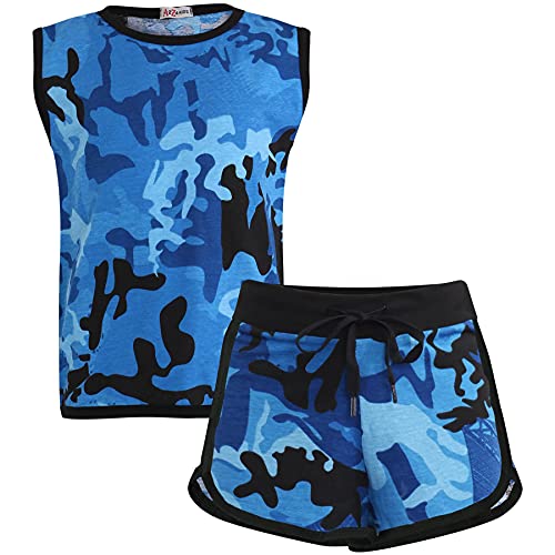 A2Z 4 Kids Mädchen Shorts Set 100% Baumwolle Camouflage Tape - Shorts Set 479 Camo Blue 9-10 von A2Z 4 Kids