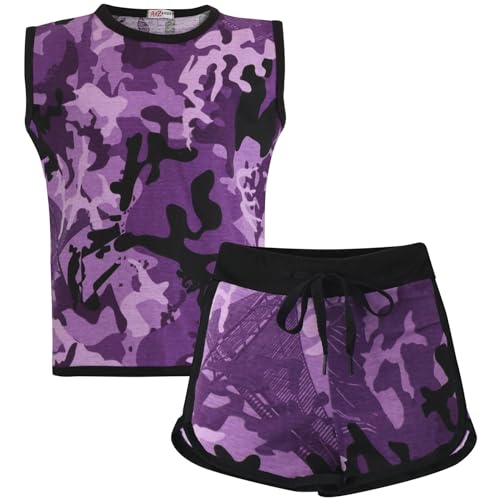 A2Z 4 Kids Mädchen Shorts Set 100% Baumwolle Camouflage Tape - Shorts Set 479 Camo Purple 5-6 von A2Z 4 Kids