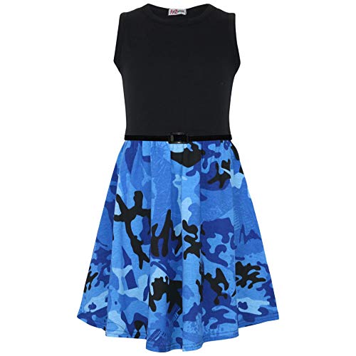 A2Z 4 Kids Mädchen Skater Kleid Kinder Designer Camouflage Kontrast - Skater Dress Camo Panel Blue 9-10 von A2Z 4 Kids