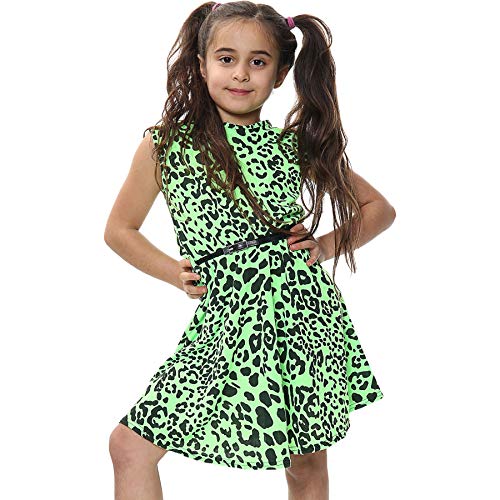 A2Z 4 Kids Mädchen Skaterin Kleid Leopard Neon Farben Spitze - Leopard 260 Skater Dress N Green 7-8 von A2Z 4 Kids
