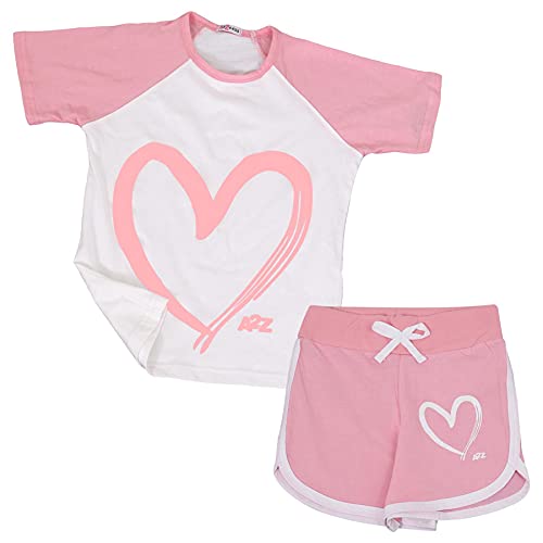 A2Z 4 Kids Mädchen T-Shirt Top Shorts Set Kurzarm Raglan Stil T Shirt Sport Sommer Outfits - Shorts Set 491 Baby Pink 7-8 von A2Z 4 Kids