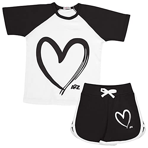 A2Z 4 Kids Mädchen T-Shirt Top Shorts Set Kurzarm Raglan Stil T Shirt Sport Sommer Outfits - Shorts Set 491 Black 13 von A2Z 4 Kids