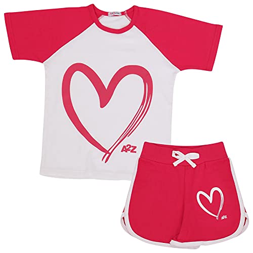 A2Z 4 Kids Mädchen T-Shirt Top Shorts Set Kurzarm Raglan Stil T Shirt Sport Sommer Outfits - Shorts Set 491 Pink 5-6 von A2Z 4 Kids