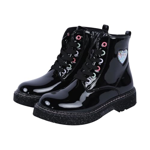 A2Z 4 Kids Mädchen Teenager Damen Schwarz Lack Glitzer Herz Stiefel Schnürstiefel Seitlicher Reißverschluss Stiefelette Bequeme Passform Rutschfeste Sohle Party Schule Mode Schuhe Kinder Schuhgröße 45 von A2Z 4 Kids