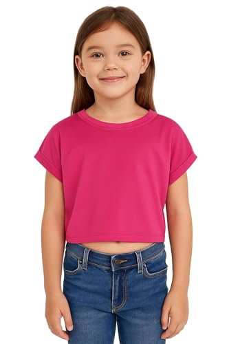 A2Z 4 Kids Mädchen Crop-Top Einfarbiges T-Shirt Weich Gefühl - New Crop Top Plain Pink 7-8 von A2Z 4 Kids