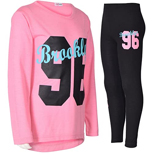 A2Z 4 Kids Mädchen Top Kinder Brooklyn Druck T-Shirt Tops & Leggings Satz - Brooklyn Set 337 Baby Pink_.9-10 von A2Z 4 Kids