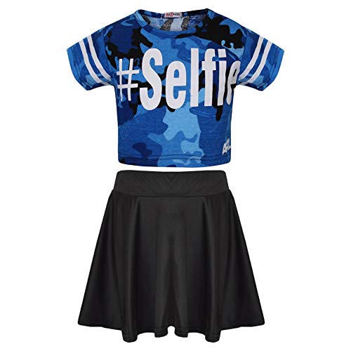 A2Z 4 Kids Mädchen Top Kinder Designer #Selfie Camouflage Aufdruck - Camo Selfie Crop & Skirt_Blue 5-6 von A2Z 4 Kids
