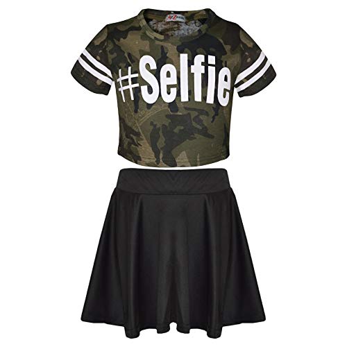 A2Z 4 Kids Mädchen Top Kinder Designer #Selfie Camouflage Aufdruck - Camo Selfie Crop & Skirt_Green 11-12 von A2Z 4 Kids