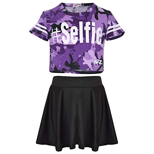 A2Z 4 Kids Mädchen Top Kinder Designer #Selfie Camouflage Aufdruck - Camo Selfie Crop & Skirt_Purple 5-6 von A2Z 4 Kids