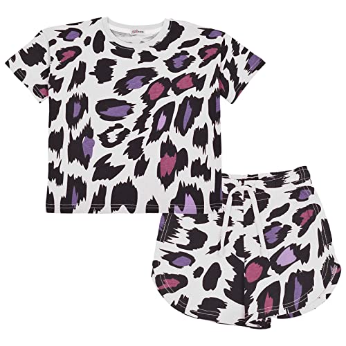 A2Z 4 Kids Mädchen Top Kinder Leopard Weiß Kurze Hose Set Trendig Crop Top Aufflackern - Shorts Set 494 White._9-10 von A2Z 4 Kids