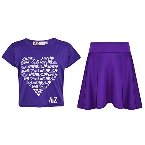 A2Z 4 Kids Mädchen Top Kinder Liebe Drucken Stilvoll - New Crop Top Love Skirt Purple 9-10.1 von A2Z 4 Kids