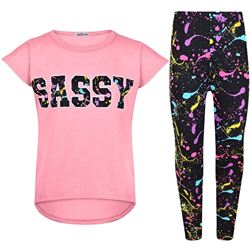 A2Z 4 Kids Mädchen Top Kinder Sassy Druck T-Shirt Tops & Legging Set - Sassy Set 334 Baby Pink_.7-8 von A2Z 4 Kids