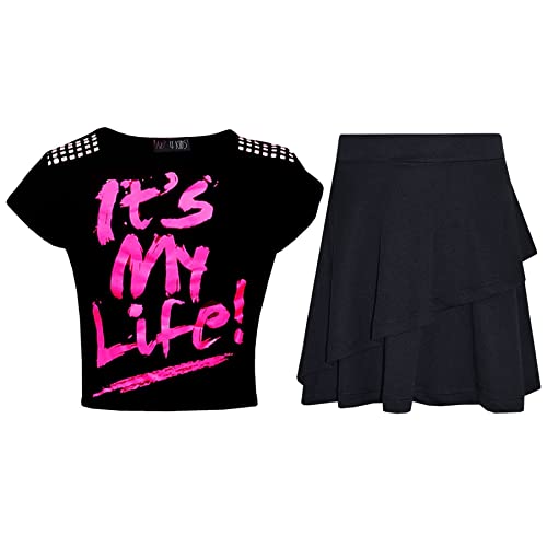 A2Z 4 Kids Mädchen Tops Kinder Designer's Comic Graffiti #Love Paris NYC #Selfie Aufdruck - Its My Life Black Top Fril Skirt 9-1 von A2Z 4 Kids