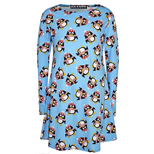 A2Z 4 Kids Mädchen Weihnachten Weihnachtsmann Schneemann Pinguin Druck Legging Und Kleid - Xmas Dress Penguin Blue 5-6 von A2Z 4 Kids