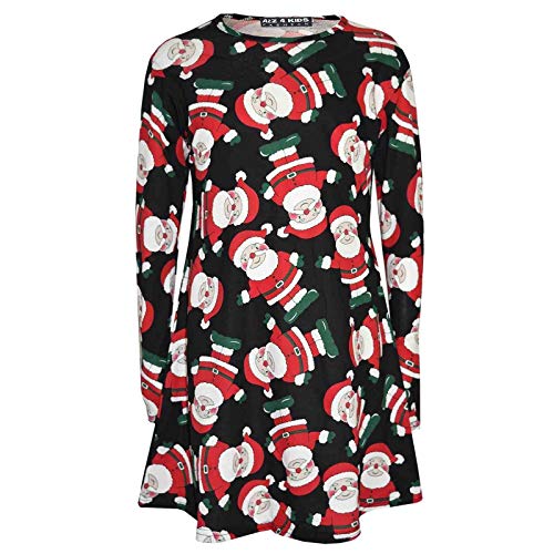 A2Z 4 Kids Mädchen Weihnachten Weihnachtsmann Schneemann Pinguin Druck Legging Und Kleid - Xmas Dress Santa Black 11-12 von A2Z 4 Kids