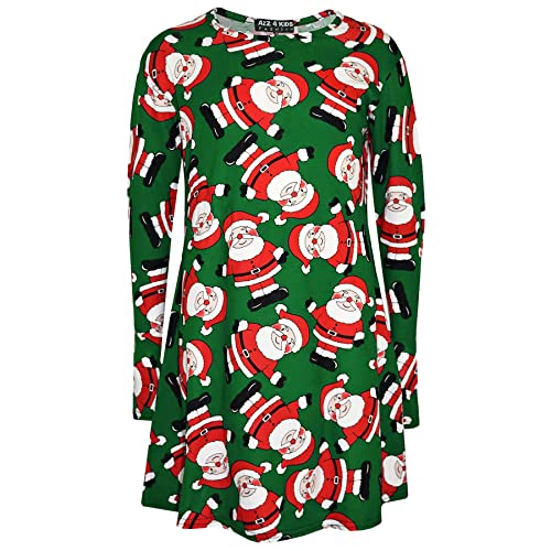 A2Z 4 Kids Mädchen Xmas Kleid Kinder Jingle Glocken Weihnachtsmann Schneemann - Xmas-Dress Santa Green 7-8 von A2Z 4 Kids