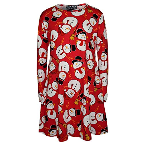 A2Z 4 Kids Mädchen Xmas Kleid Kinder Jingle Glocken Weihnachtsmann Schneemann - Xmas-Dress Snowman Red 13 von A2Z 4 Kids