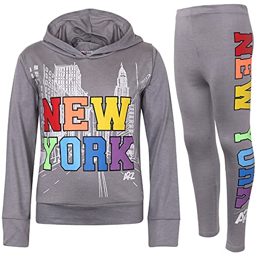 A2Z 4 Kinder Mädchen New York Kapuzenset Langarm-Oberteil Passende Leggings - New York Hooded Crop Set S.Grey 7-8 von A2Z 4 Kids