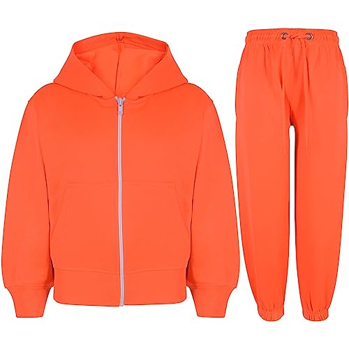 A2Z 4 Kids® Trainingsanzug für Kinder, Mädchen, Jungen, einfarbig, mit Top und Hose, Jogginganzug, für Kinder im Alter von 7–13 Jahren, neon-orange, 86-92 von A2Z 4 Kids