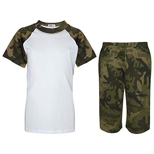 A2Z 4 Kids Raglan Stil T Shirt Und Kurze Hose Farbe Camo Vert Kontrast PJS Super Weich Passend - PJS Plain 176 Camo Green._13 von A2Z 4 Kids