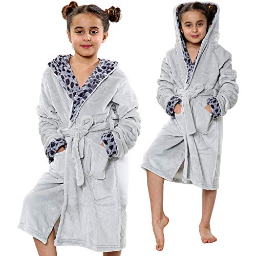A2Z 4 Kids Sanft Leopard Druck Bademantel Dressing Kleid Nachtwäsche Vlies Vermummt Strand, Baden - Bathrobe 125 Grey 11-12 von A2Z 4 Kids