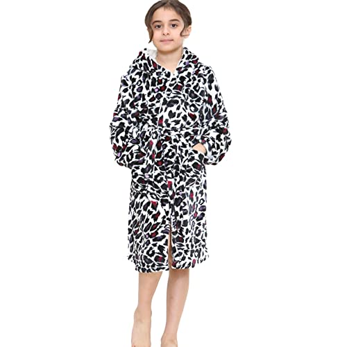 A2Z 4 Kids Sanft Leopard Druck Bademantel Dressing Kleid Nachtwäsche Vlies Vermummt Strand, Baden - Bathrobe 154 White 11-12 von A2Z 4 Kids