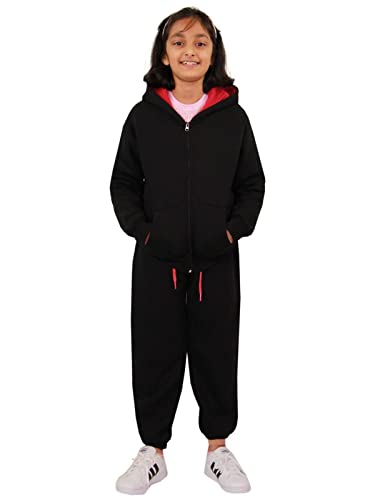 A2Z 4 Kids Schlicht Trainingsanzug Kontrast Vlies Hoodie Mit Jogger - T.S Contrast Trim Black & Pink 9-10 von A2Z 4 Kids