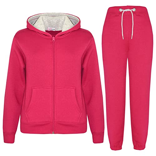 A2Z 4 Kids Schlicht Trainingsanzug Kontrast Vlies Hoodie Mit Jogger - T.S Contrast Trim Pink & Grey 13 von A2Z 4 Kids