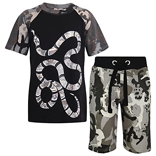 A2Z 4 Kids Snake Camo Druck Spitze & Kurze Hosen Setzen Zwei Farbe Kontrast - Snake Shorts Set Camo Charcoal 7-8 von A2Z 4 Kids