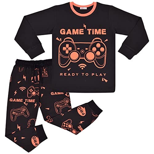A2Z 4 Kids Spiel Zeit Schlafanzug Satz Kontrast Farbe PJS Passend Oben Unten Schwarz - PJS 182 Game Time Black._9-10 von A2Z 4 Kids