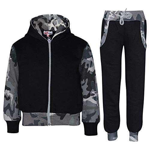 A2Z 4 Kids Trainingsanzug Mädchen Jungen Unisex Plain & Camouflage Aufdruck - T.S Plain 101 Camo Charcoal 11-12 von A2Z 4 Kids