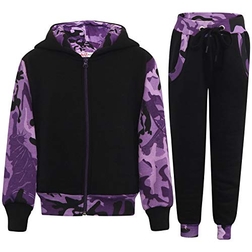 A2Z 4 Kids Trainingsanzug Mädchen Jungen Unisex Plain & Camouflage Aufdruck - T.S Plain 101 Camo Purple 5-6 von A2Z 4 Kids