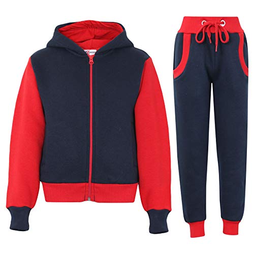 A2Z 4 Kids Trainingsanzug Mädchen Jungen Unisex Plain & Camouflage Aufdruck - T.S Plain 101 Navy & Red 7-8 von A2Z 4 Kids