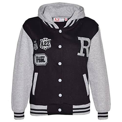 A2Z 4 Kids Unisex B.B Mit Kapuze R Mode Fox Uni-Jacke Baseball Stil - B.B Jacket Black & Grey 11-12 von A2Z 4 Kids