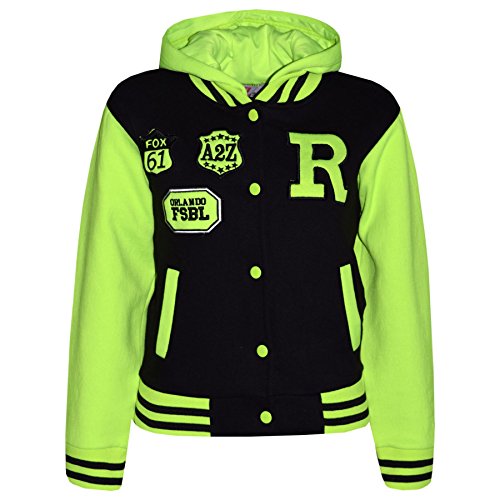 A2Z 4 Kids Unisex B.B Mit Kapuze R Mode Fox Uni-Jacke Baseball Stil - R Hoodie Black & Neon Green 7-8 von A2Z 4 Kids