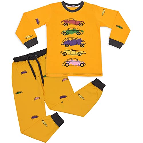 A2Z 4 Kids Unisex Mädchen Jungen Autos Aufdruck Kinder Pyjama 2 Stück Satz Lounge Suit Top Bottom Pyjama - PJS 165 Yellow 5-6 von A2Z 4 Kids