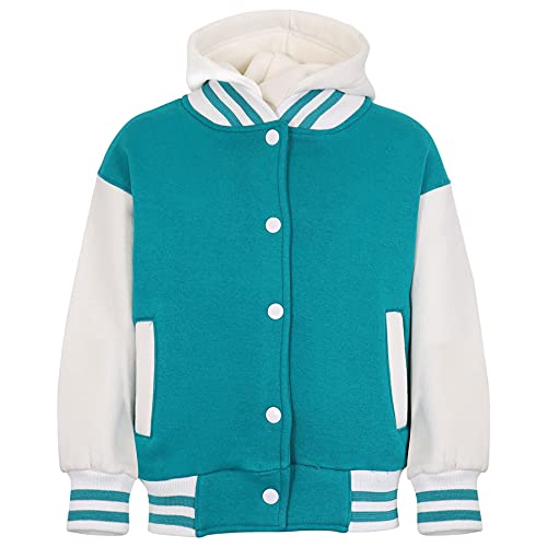 A2Z 4 Kids Mädchen Jungen B.B Kapuzenjacke Unifarben Varsity Klassisch Baseball Stil - B.B Plain Hooded Jacket Turquoise 9-10 von A2Z 4 Kids